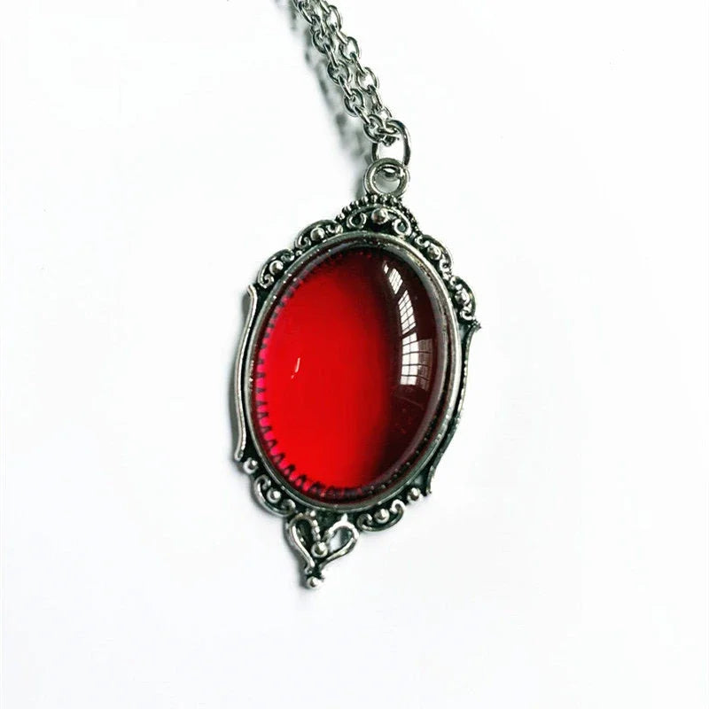 Goth Vintage Red Black Quartz Crystal Cameo Pendant Necklace Christmas Gift For Women Friends New Fashion Jewelry