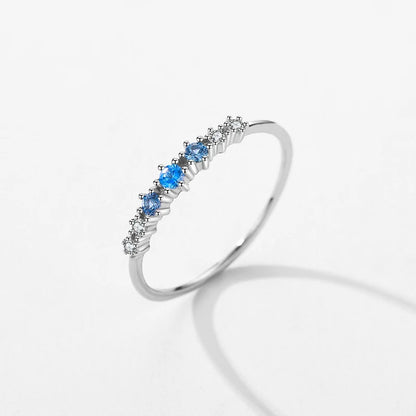 925 Sterling Silver Simple Stackable Fashion Thin Finger Ring Charm Blue Zirconia Rings For Women Wedding Fine Jewelry