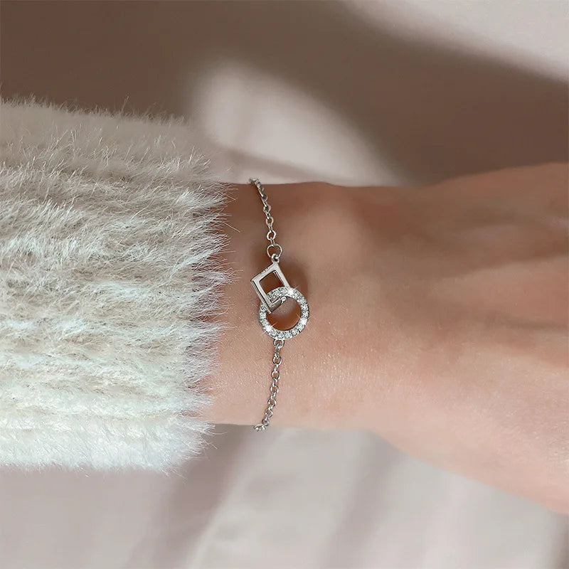 VENTFILLE 925 Sterling Silver Geometric Square Round Bead Bracelet For Women Personality Temperament Simple Hand Jewelry Party