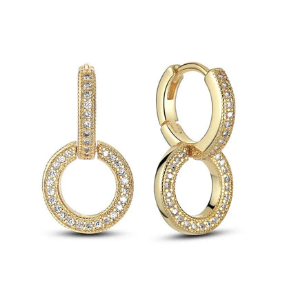 925 Silver Ear Jewelry Hollow Circle Shiny Zircon Inlaid Dangle Earrings Elegant Style Daily Casual Chain Wedding Ladies' Gifts