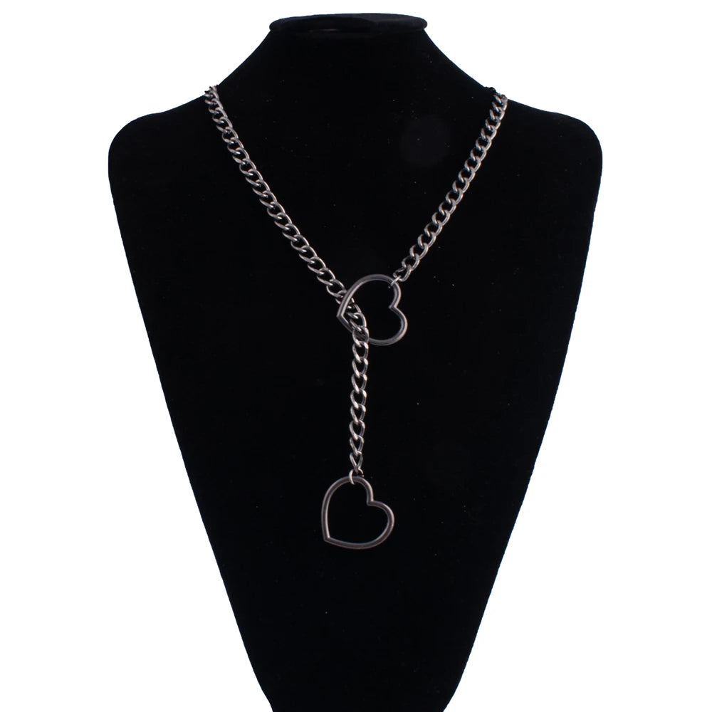 Heart Slip Chain Necklace For Women Fashion Punk Rock Goth Choker Jewelry Accessories