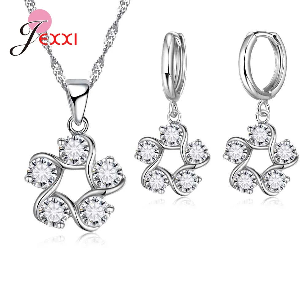 New Brand Bridal Jewelry Sets 925 Sterling Silver Statement Flower Butterfly Choker Necklaces Zirconia Earrings for Women Gift