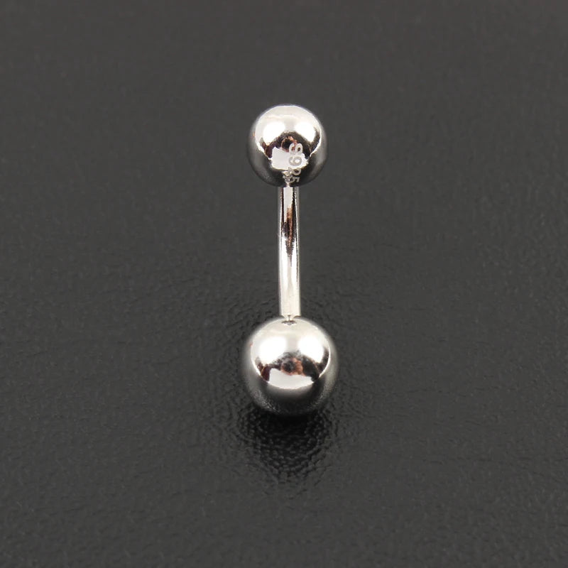 925 sterling silver body jewelry women piercing S925 belly button ring free shipping double ball arc rod fine thin thick pin