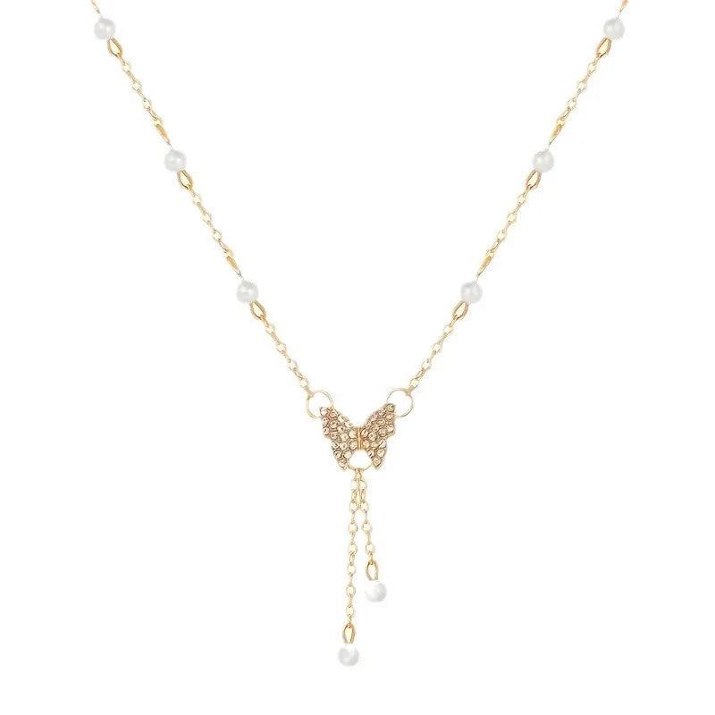 Fashionable and Versatile, Personalized Women's Butterfly Pearl Chain, Collarbone Chain Jewelry