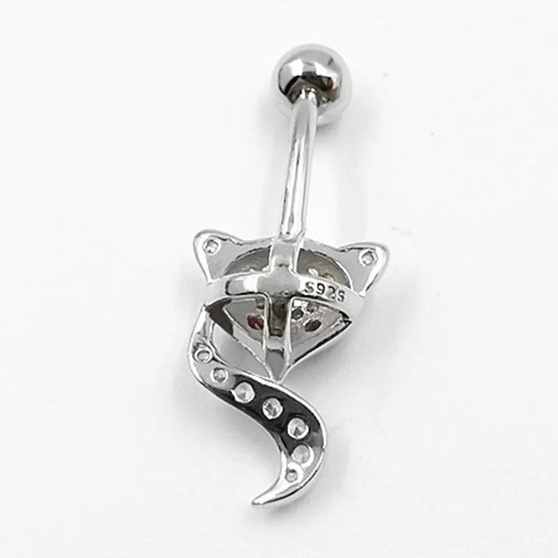 Crystal Fox belly button ring navel piercing jewelry body bar piercing 925 silver zircon rhinestonefor women