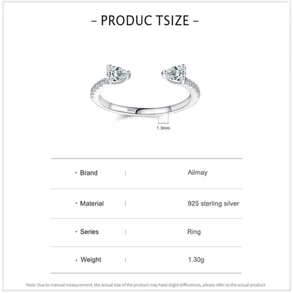 925 Sterling Silver Water Drop Shape Dazzling CZ Adjustable Finger Ring For Women Girls Birthday Party Jewelry Gift