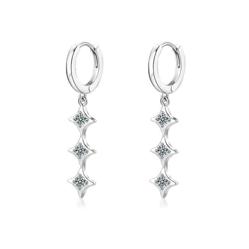 925 Sterling Silver Star Pendant Earring Exquisite Three Stone Moissanite Drop Earrings for Women Wedding Party Jewelry