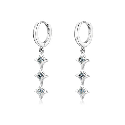 925 Sterling Silver Star Pendant Earring Exquisite Three Stone Moissanite Drop Earrings for Women Wedding Party Jewelry