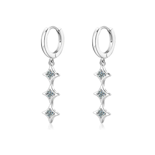 925 Sterling Silver Star Pendant Earring Exquisite Three Stone Moissanite Drop Earrings for Women Wedding Party Jewelry