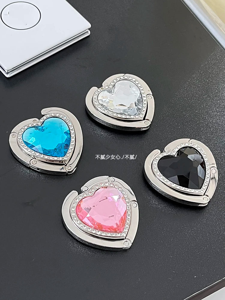 Heart Creative Folding Hook Heart-Shaped Diamond Shape Gem Table Edge Dining Table Edge Purse Hook Bag Hanger