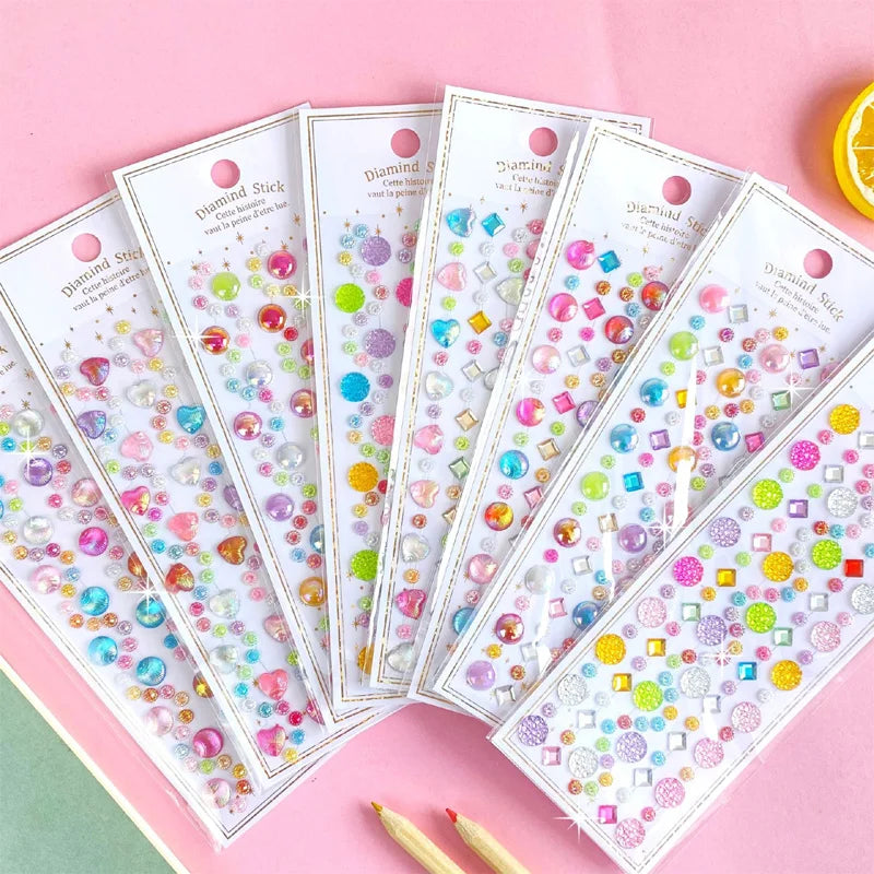 6 Sheets/Set Kids Reward 3D Diamond Crystal Gem Colorful Shiny Stickers Lovely Creative DIY Mobile Phone Case Decoration