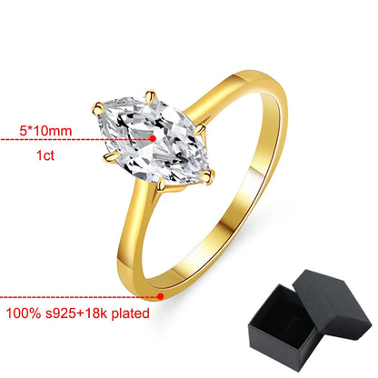 18k Plated 1CT Marquise Cut Wedding Moissanite Rings for Women Luxury Jewelry 925 Sterling Silver Bridal Engagement Ring