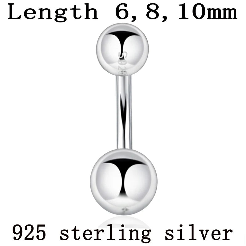 925 sterling silver body jewelry women piercing S925 belly button ring free shipping double ball arc rod fine thin thick pin