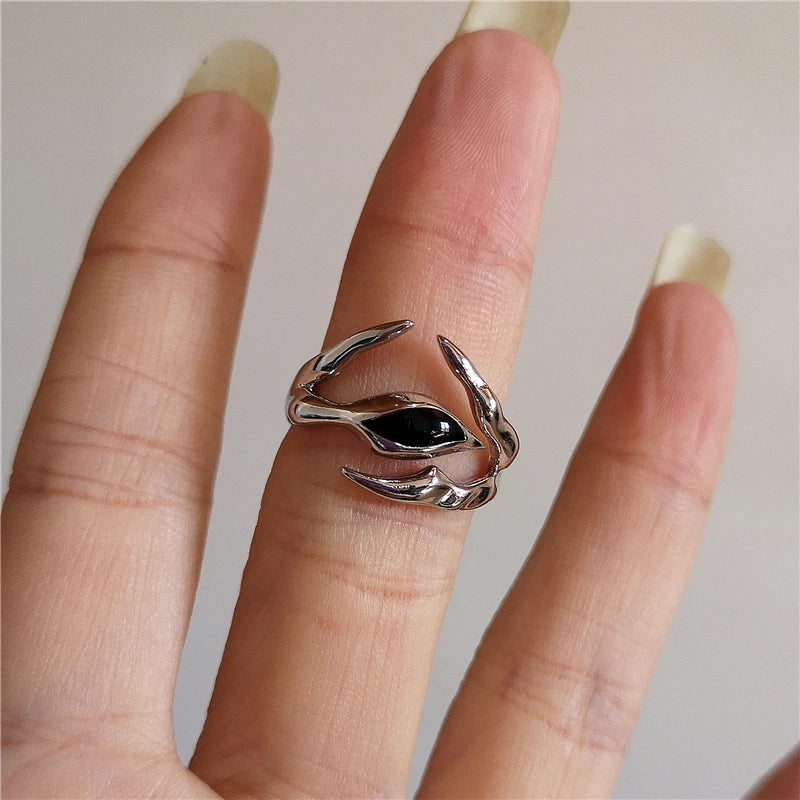 Vintage Goth Thorny Rose Couple Rings For Men Women Charm Irregularity Opening Stainless Steel Finger Ring Jewelry