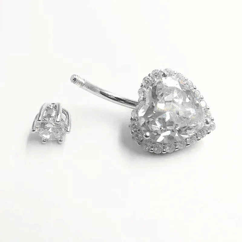 925 Sterling Silver Belly Button Ring Women Fine Jewelry Heart CZ Body Piercing Jewelry  6 8 10 mm Navel Bar Zircon Stones