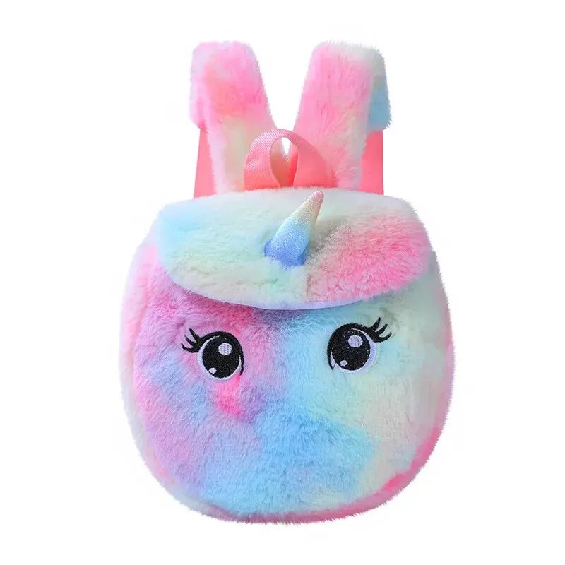 Unicorn Furry Backpack Plush Sparkling Kid Girl Small School Kindergarten Cute Winter Christmas Children Adjustable Bag Gift