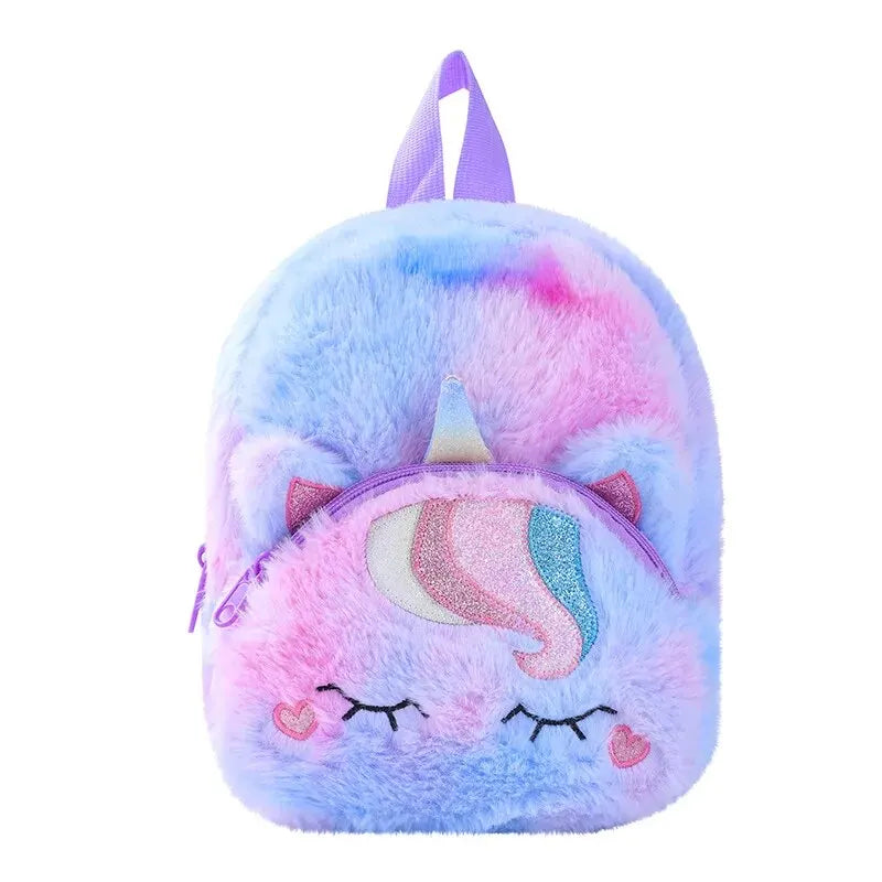 Unicorn Furry Backpack Plush Sparkling Kid Girl Small School Kindergarten Cute Winter Christmas Children Adjustable Bag Gift