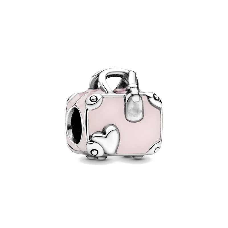 2024 New Pink Series Bag Motorcycle Heart Diy Bead Fit European Bracelet 925 Sterling Silver Jewelry Accessories