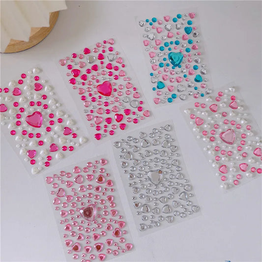 Mixed Size 3D Heart Love Gem Stickers For Kids Diamond Acrylic Crystal Sticker DIY Three-dimensional Rhinestone For Girls