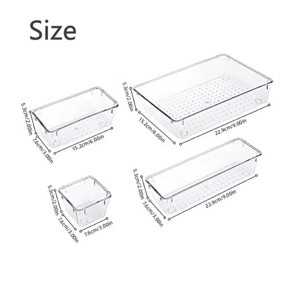 7/14 Pcs Drawer Organizers Set Clear Plastic Desk Dividers Bins Bedroom Dresser Office Storage Box for Makeup Jewelries Gadgets