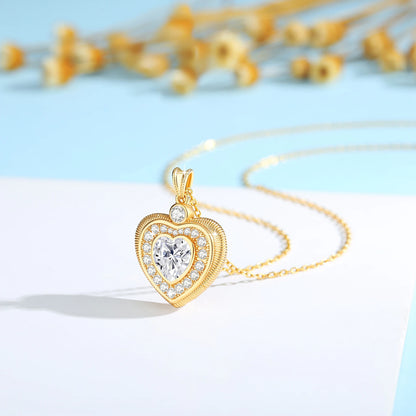 18K Gold Heart Necklace 9mm 3ct Moissanite Pendant K Gold Luxury Wedding Jewelry With Certificate