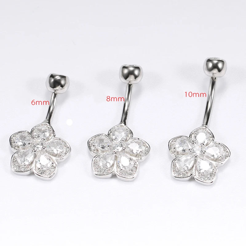 Flower Navel Belly Button Piercing Rings Bulk 925 Sterling Silver Body Jewelry For Women Fine Summer Accessories Romantic Gift