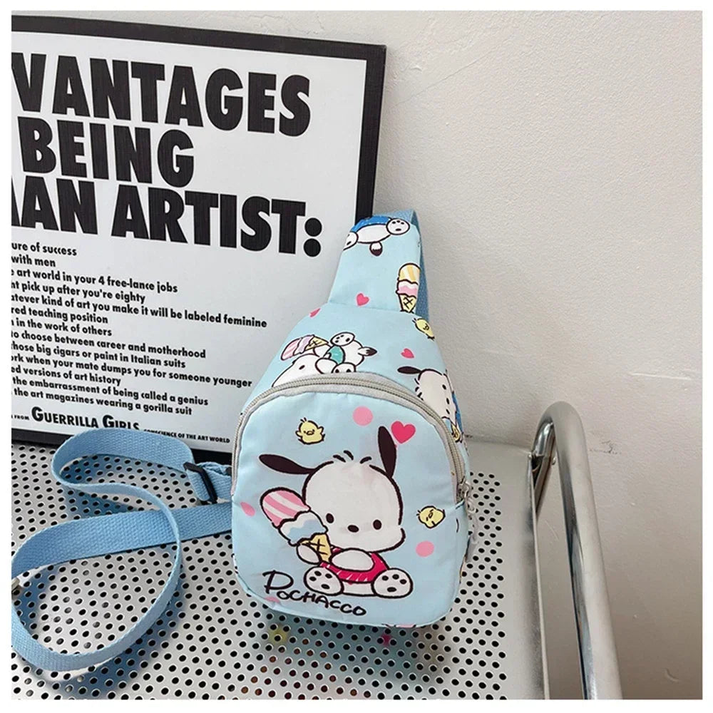 Anime Hello Kitty Sanrio Children Chest Bag 산리오 가방 Kuromi Pochacco Messenger Bags Cinnamoroll Pompompurin Backpack for Kids Gift