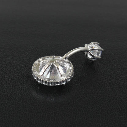 Belly button ring real 925 sterling silver body piercing fine jewelry round zircon not allergic pin length 6 8 10 mm 925 silver