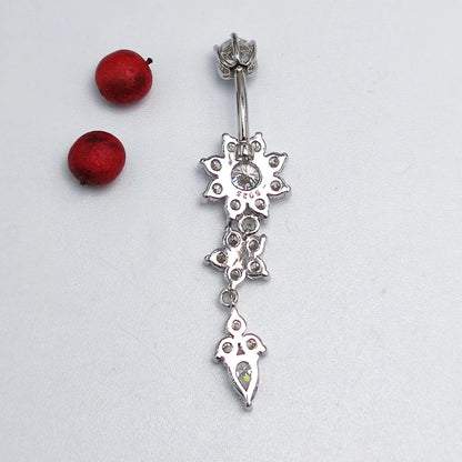 New Arrived 925 Sterling Silver Belly Button Ring Bar Barbell Flower Shape CZ Navel Piercing Jewelry