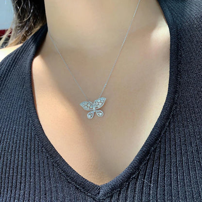 Aazuo Luxury 18K Orignal White Gold Real Diamonds 0.88ct butterfly Necklace Gifted for Women Senior Banquet Wedding Party Au750