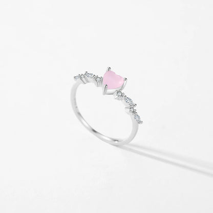 925 Sterling Silver Elegant Pink Crystal Heart Finger Rings For Women Birthday Romantic Gift Fine Jewelry Accessories