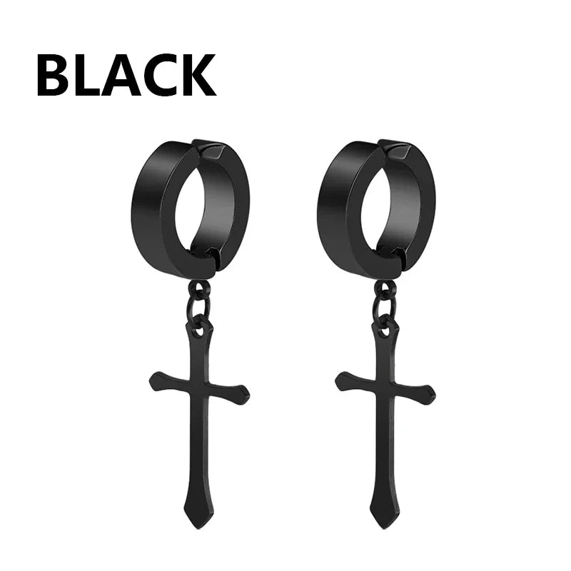 1Pair Fashion Cross Pendant Ear Clip Non Piercing Earrings Fake Earrings Gift for Men Women Jewelry