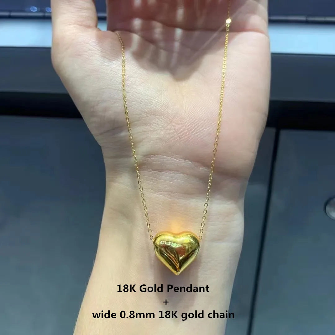 18K Gold Heart shaped Pendant Necklace Pure AU750 Luxury Heart shaped Design Women's Boutique Jewelry Birthday Gift