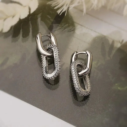 Shiny Rhinestone Geometric Earrings Ladies Fashion Light Luxury Elliptical Double Ring Earrings Exquisite Party Gift