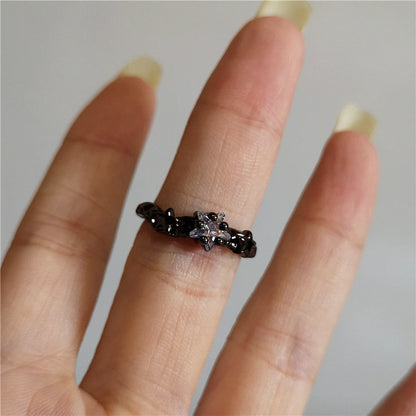 Vintage Goth Thorny Rose Couple Rings For Men Women Charm Irregularity Opening Stainless Steel Finger Ring Jewelry