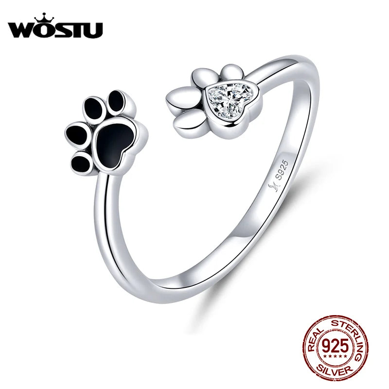 925 Sterling Silver Paw Dog Pets' Footprint Ring For Women Wedding Engagement Adjustable Rings Fashion Jewelry CQR605