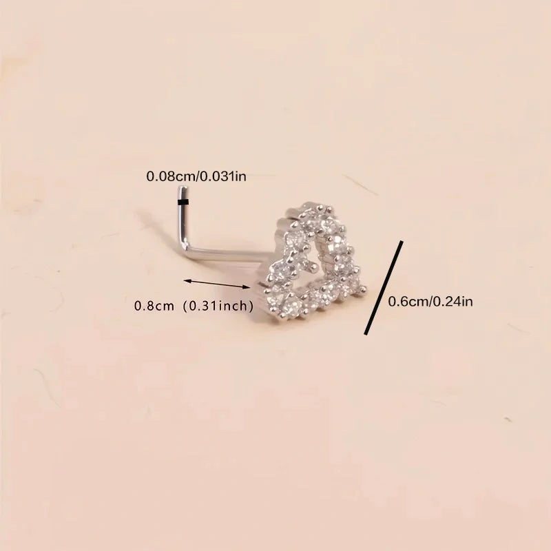 1pc Simple Mini Love Heart L-Shaped Nose Stud Nail Ring Simple Zinc Alloy Nose Piercing Jewelry