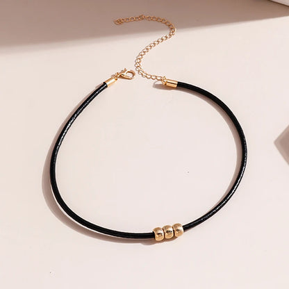 Gothic Style Black Rope Women's Neck Chain Choker Rope Necklaces Gold Color Beads Goth Jewelry Collar For Girl kpop Chocker