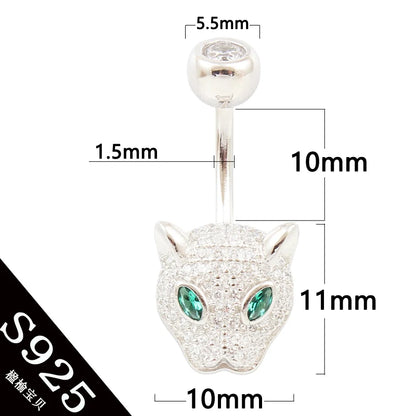 925 sterling silver belly button ring fashion leopard style CZ navel piercing body jewelry