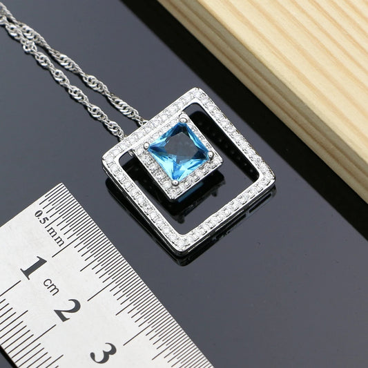 925 Silver Birdal Dubai Jewelry Sets Hyperbole Blue Zircon Stone For Women Party Earrings/Pendant/Necklace/Rings