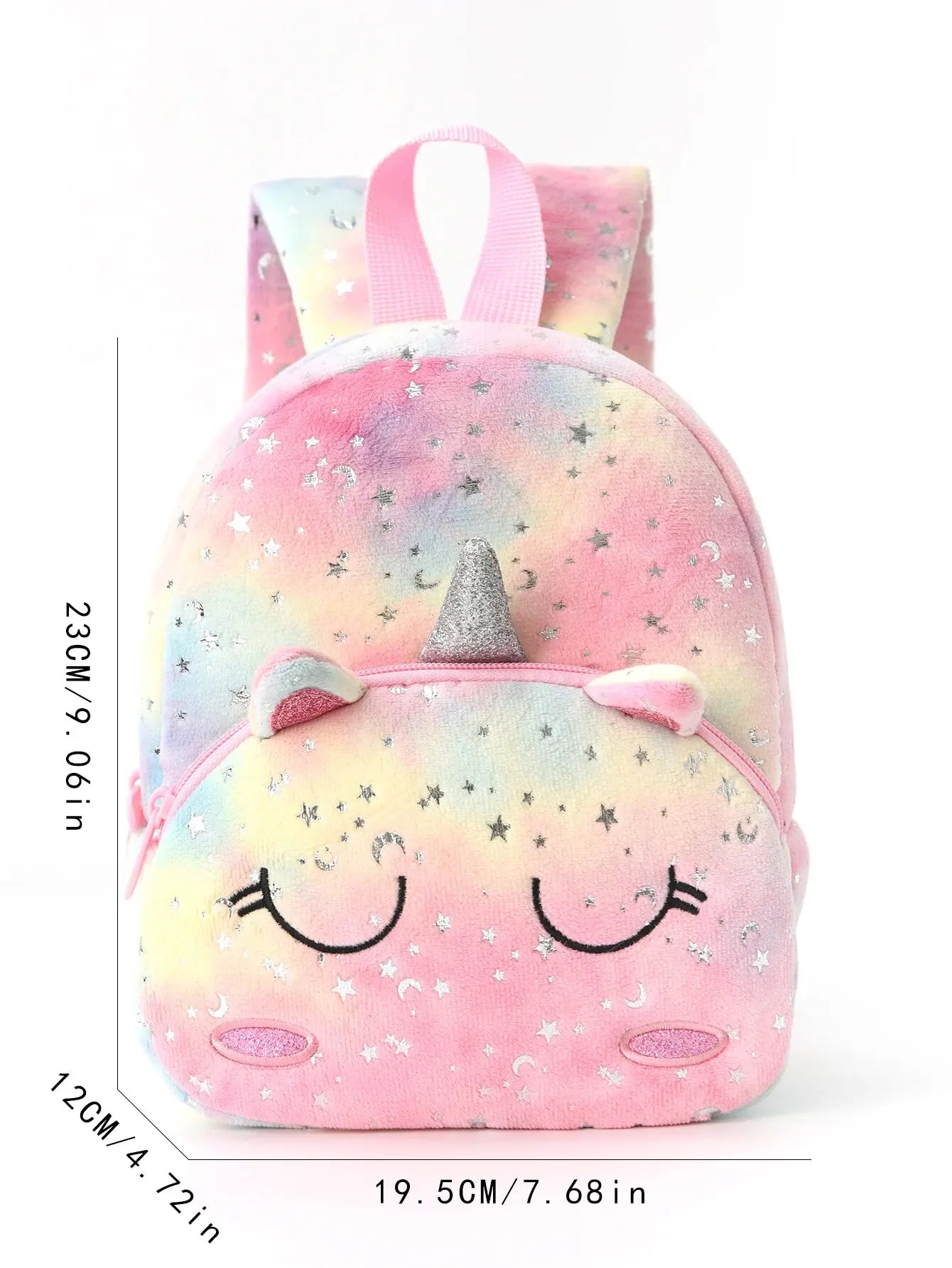 1pc Plush Printed Cartoon Unicorn Children'S Backpack, Suitable For Girls, Students, Outdoor Travel, School, Holiday Gifts