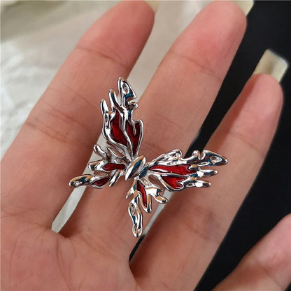 Goth Punk Retro Red Crystal Love Heart Cross Geometry Irregular Open Ring Set Y2K Halloween Accessories For Women Kpop Jewelry