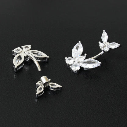 Body jewelry Butterfly real 925 sterling silver Belly button ring pin length 6mm 8mm 10mm Piercing fine jewelry free shipping