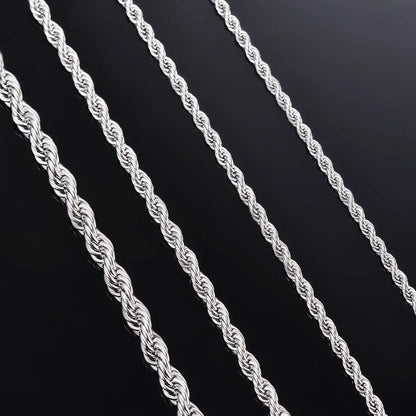 1 piece 925 sterling silver Width 2mm/3mm/4mm Rope Chain Necklace/Bracelet For Men Women Man Fashion Chain Necklace