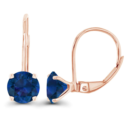 14K Rose Gold Plated Sterling Silver 6mm Created Blue Sapphire September Birthstone Leverback Earrings