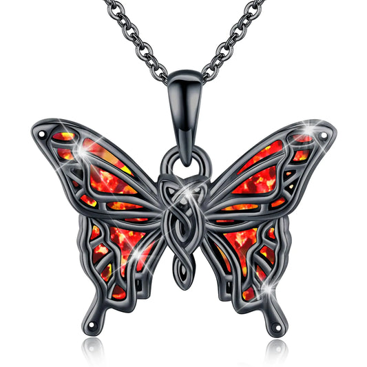 Freesloth Butterfly Necklaces for Women 925 Sterling Silver Red Opal Butterfly Jewelry Pendant Black Butterfly Necklace Gifts