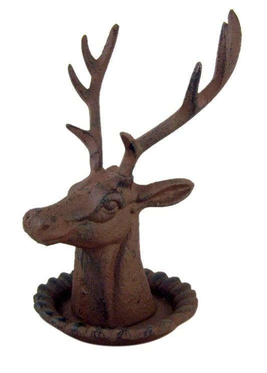 Rustic Cast Iron Elk Jewelry Stand Freestanding Wild Life Jewely Stand 7.5 Inches