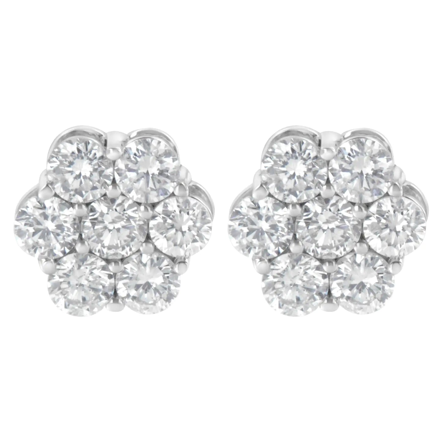 Sterling Silver 2ct Floral Diamond Cluster Earrings