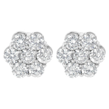 Sterling Silver 2ct Floral Diamond Cluster Earrings