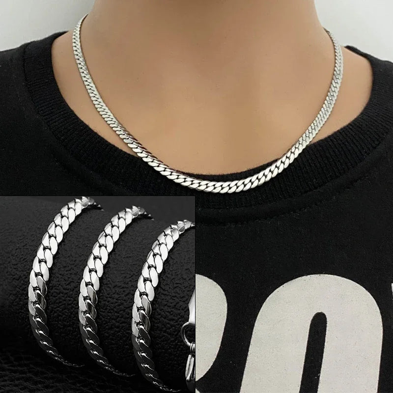 1pc 6 mm Men 925 sterling silver Cuban Link Chain Bracelet Necklace Fashion Hip Hop Chain Necklace Male Jewelry gift